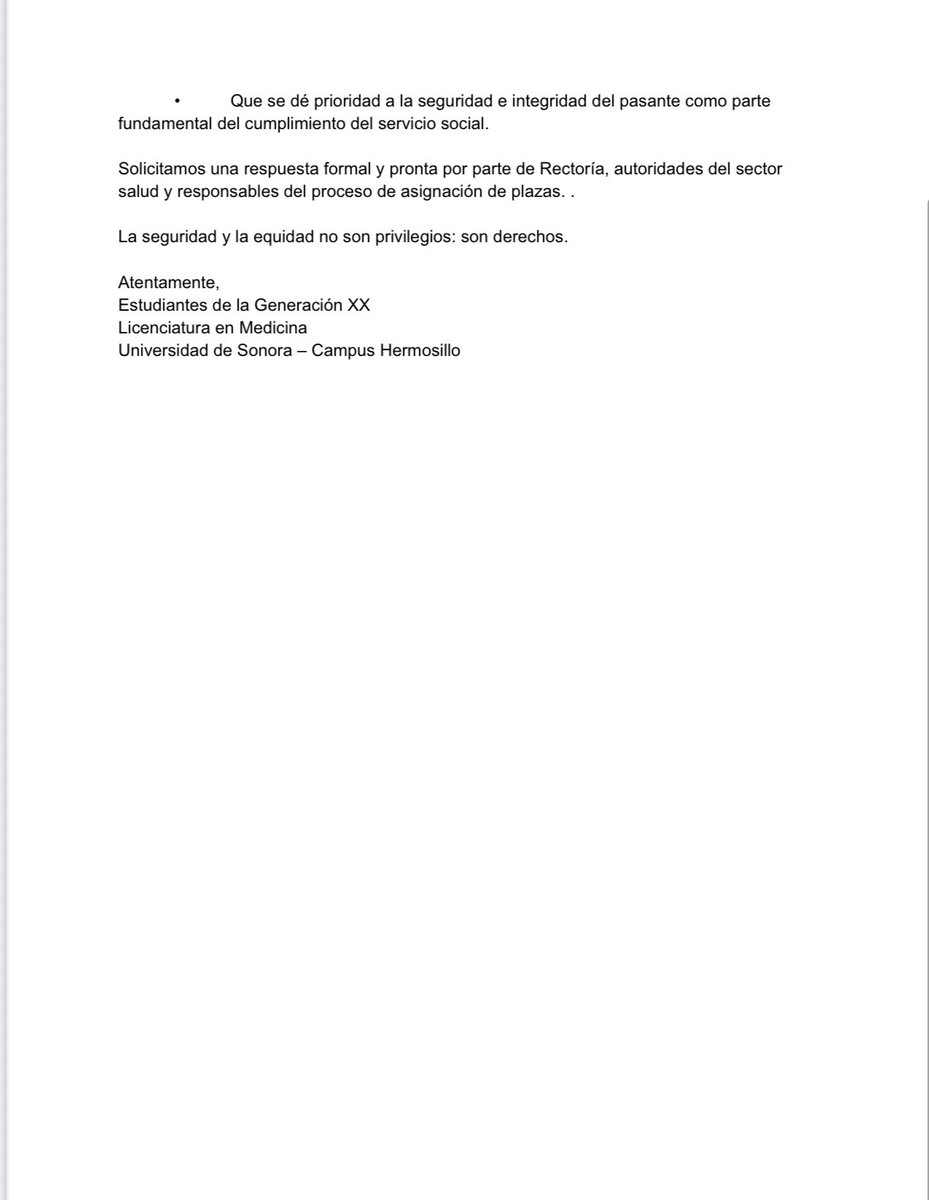 ⚠️#SONORA ¡OJO!  Pasantes de medicina de la #UNISON están preocupados e indignados con la asignación de plazas en las que aseguran, detectaron irregularidades, entre ellas, ser enviados a lugares donde hay extrema violencia en el estado 👇🏻

CCP <a href="/SoyUnison/">Soy Unison</a> <a href="/gobiernosonora/">Gobierno del Estado de Sonora</a>
