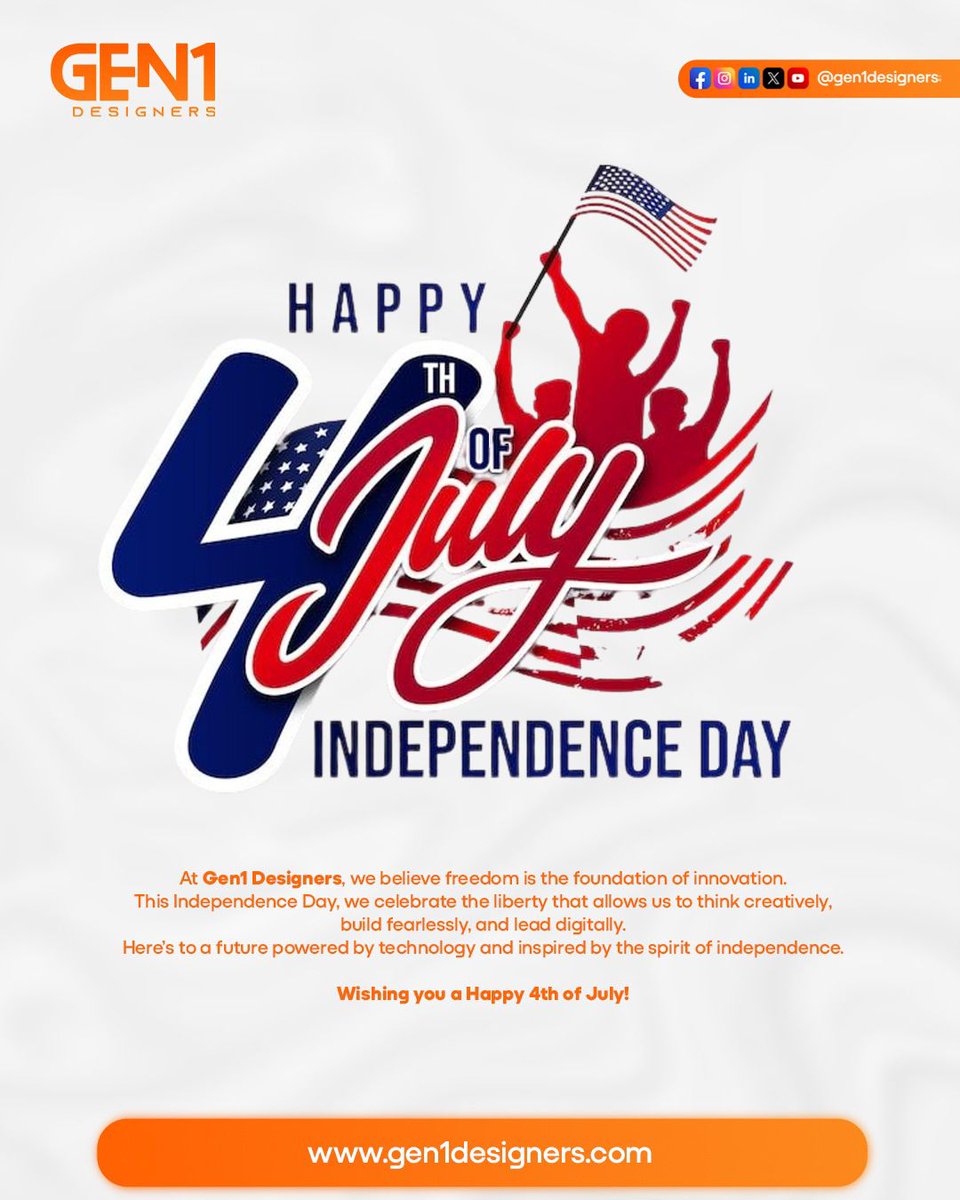 GEN1Designer's tweet photo. 🇺🇸 Happy 4th of July from Gen1 Designers!
Freedom to create. Power to build. Today we celebrate independence and the innovative spirit that drives every design and line of code we craft.

#MadeInUSA #FullStackFreedom #Gen1Designers #FullStackAgency #4thOfJulyVibes #gen1 https://t.co/QF62WJ3WZo