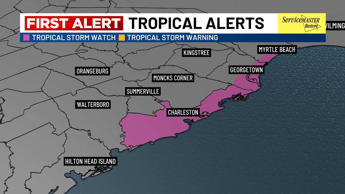 WXwithLex's tweet image. FIRST ALERT: Tropical Storm Three has formed this Friday evening! A Tropical Storm Watch is now in effect through Sunday morning for Charleston and Coastal Georgetown Counties. #charleston