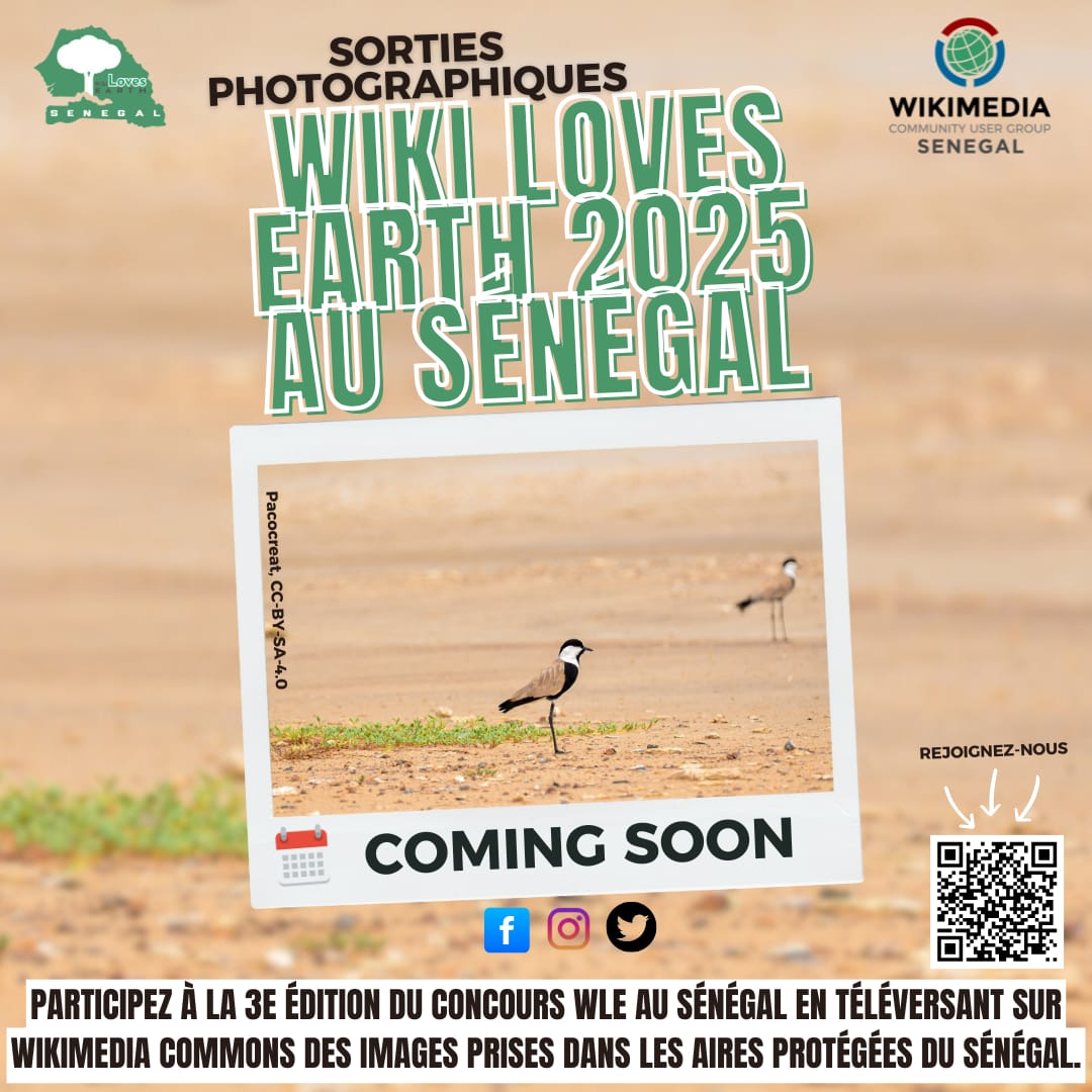 📸 WIKI LOVES EARTH 2025 - SÉNÉGAL

Les excursions photographiques arrivent bientôt !!!!

Préparez vos objectifs,
nous partirons à la découverte des merveilles naturelles du Sénégal pour les documenter sur la toile via WikimediaCommons.
#kebetu