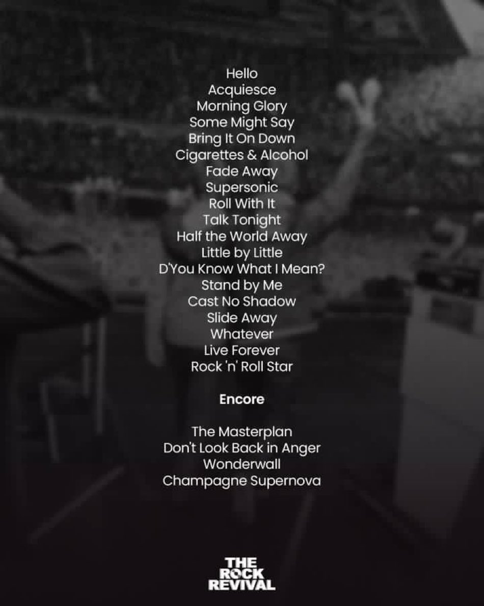 Now that’s a setlist. #Oasis