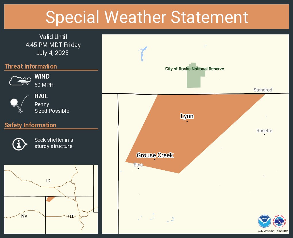 A special weather statement has been issued for Grouse Creek UT and  Lynn UT until 4:45 PM MDT
