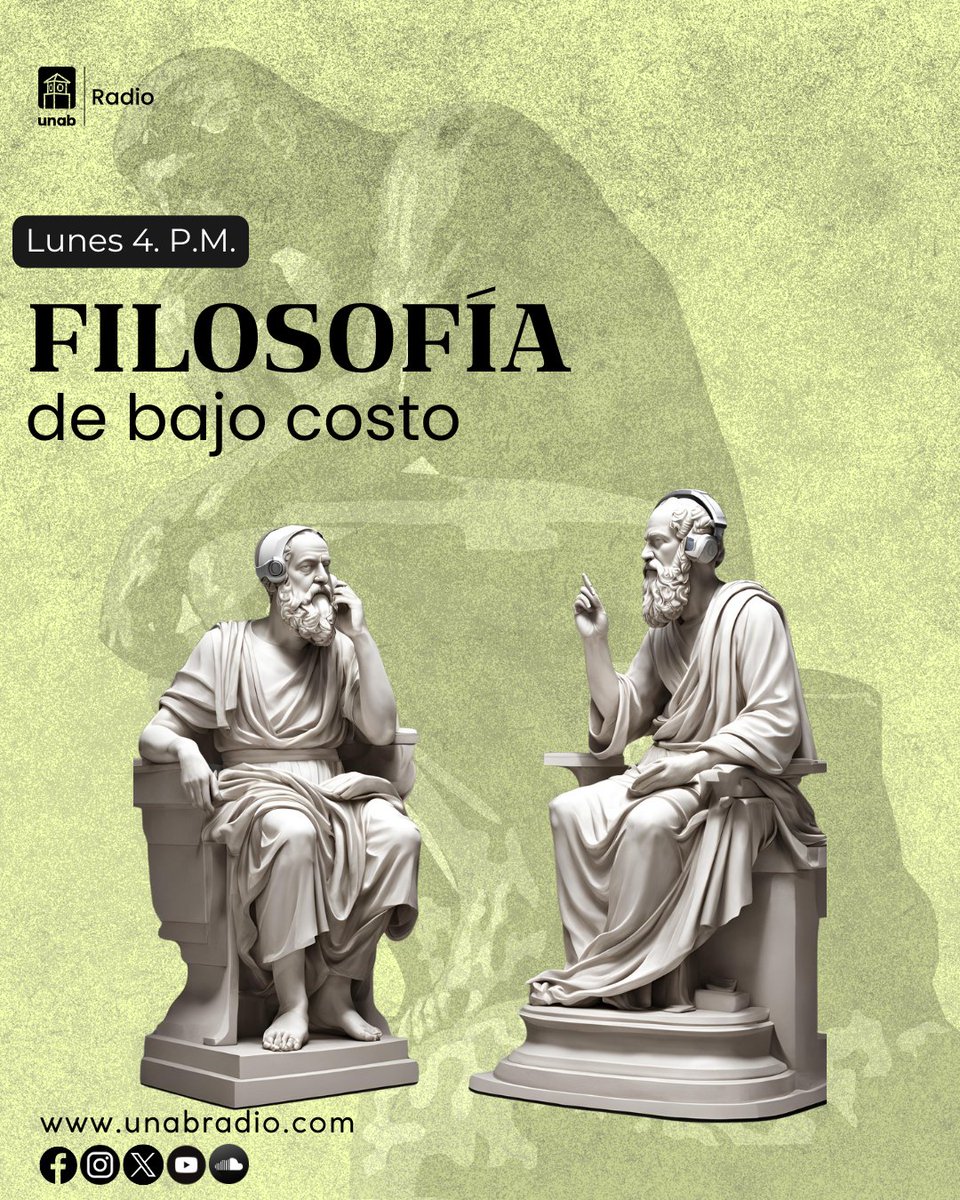 🧠☕ Pensar no cuesta mucho (literal).
Escucha Filosofía de Bajo Costo en Unab Radio: ideas grandes, sin enredos ni poses.
📻 ¡Filosofamos contigo, no sobre ti!
#FilosofíaDeBajoCosto #UnabRadio #FilosofíaParaTodos #PensamientoCrítico