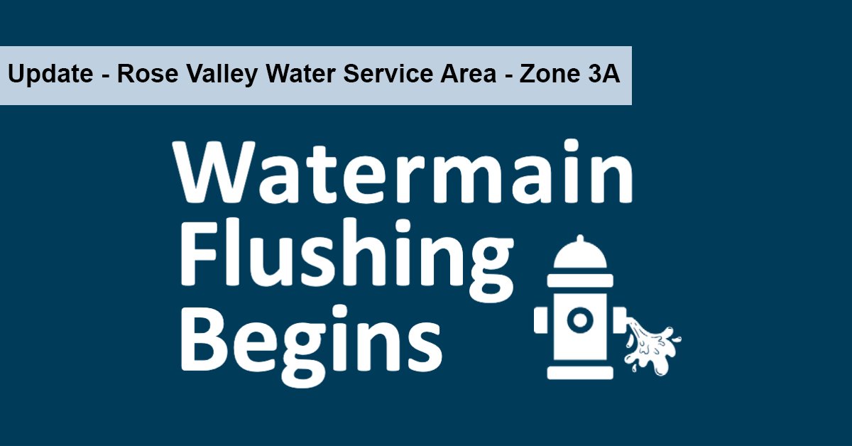 Update for Rose Valley Water Service Area customers: Planned watermain flushing maintenance is progressing well so far in Zone 3A of Lakeview Heights. For an updated schedule of streets that we’ll be working at for the next two weeks, please visit bit.ly/4lsX38t.