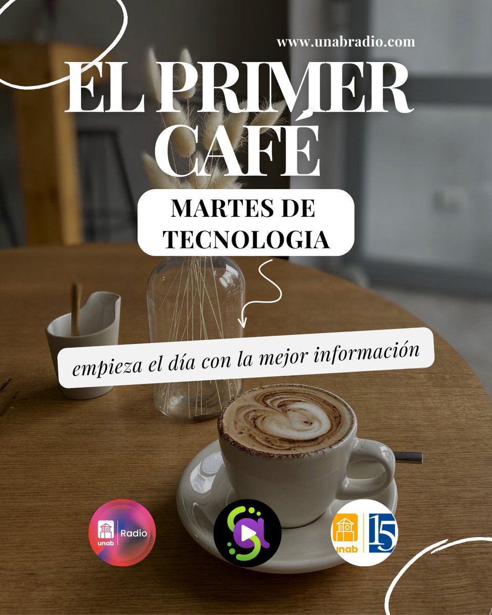 ¡Mañana conectamos con el futuro! 🤖💥
En #ElPrimerCafé, los martes son para hablar de lo que está revolucionando el mundo: gadgets, IA, apps, y más.
📅 Desde las 8:00 a.m. en Periódico 15, Unab Radio y Soy Autónomo TV.
¡No te lo pierdas, actualízate con nosotros!