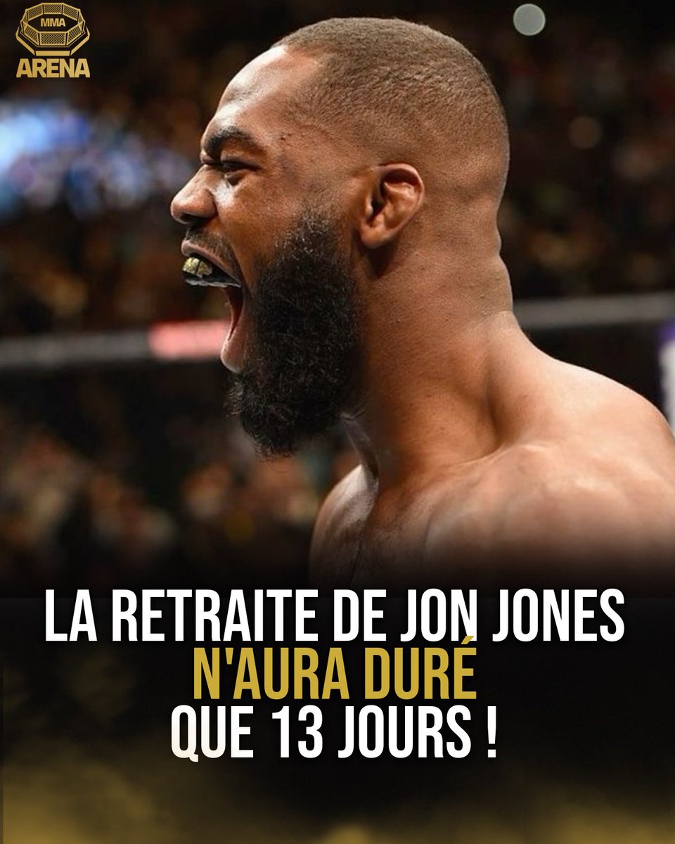 MMArena_'s tweet photo. LA RETRAITE DE JON JONES 🇺🇸 N’AURA DURÉ QUE 13 JOURS

🗣️: « Je viens tout juste de réintégrer le programme de tests antidopage… Je me suis dit que ça permettrait de garder toutes les options ouvertes. »

🧷 [ X Jon Jones ] https://t.co/AWONbzg1EK