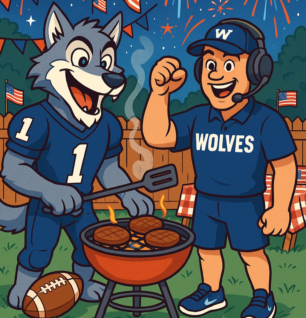 🎆 Fired up for the 4th! 🇺🇸🔥

Blitz is on the grill. Coach Bama’s reppin’ that ER pride.
Burgers, fireworks, and the best football family in Alaska.
This is how the Wolves do Independence Day! 🐺💥

Stay safe, celebrate big, and keep chasing greatness.
#GoWolves #4thofJuly