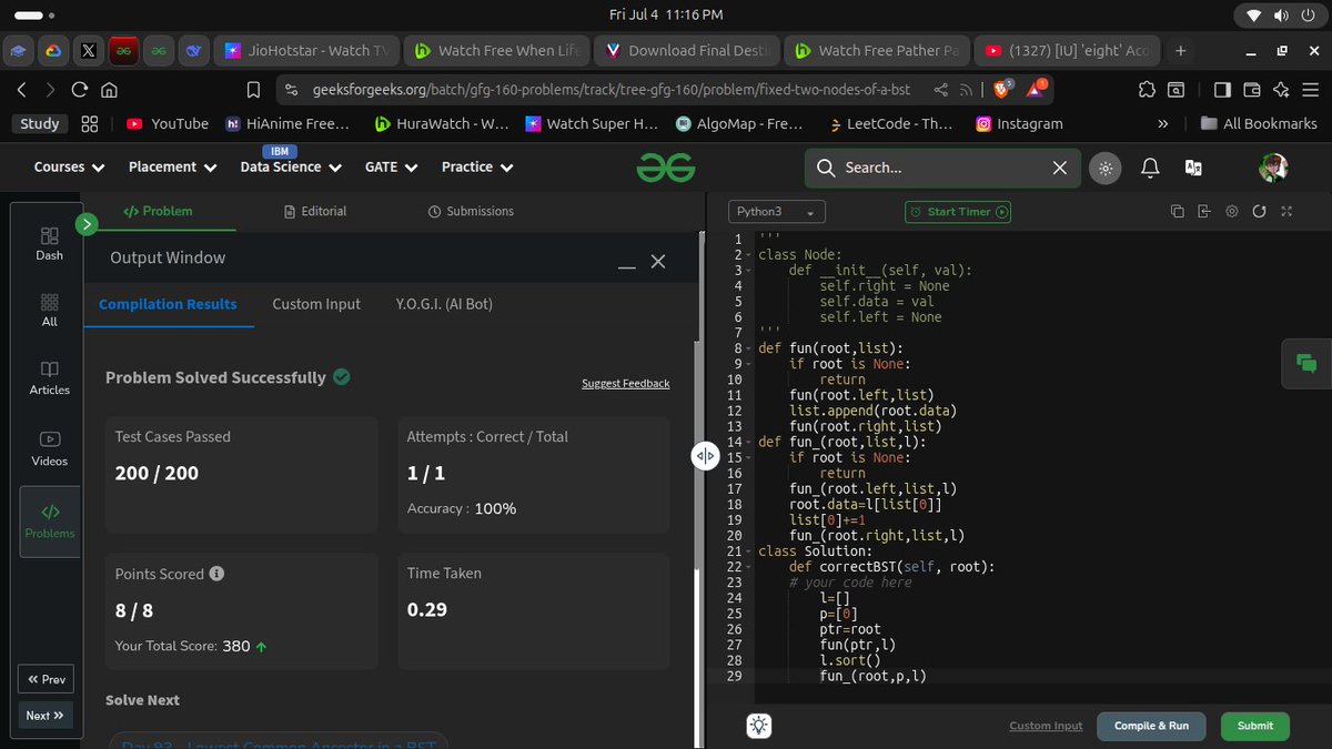 happycuzitsme's tweet photo. DAY 92 into 160 series in #DSA (#Python)  by geeksforgeeks #160DaysOfProblemSolving #GeeksForGeeks #DSAJourney #CodeEveryday #gfg160 #geekstreak2025
@geeksforgeeks

Fixing two nodes of a BST https://t.co/JdjWjOXEqp
