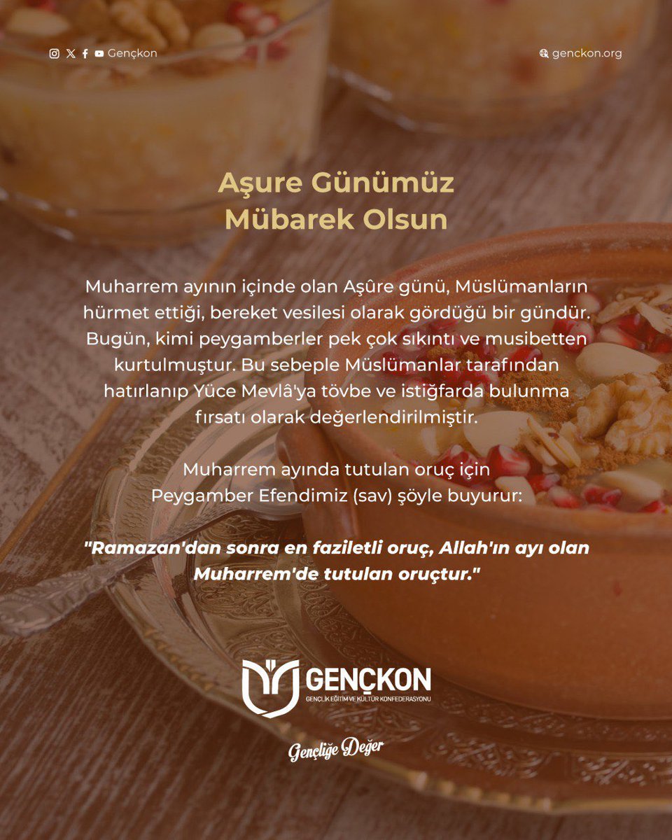 Paylaşmanın, kardeşliğin ve dayanışmanın simgesi olan Aşure gününün tüm İslam âlemi için hayırlara vesile olmasını Allah Teâlâ'dan niyaz ediyoruz.