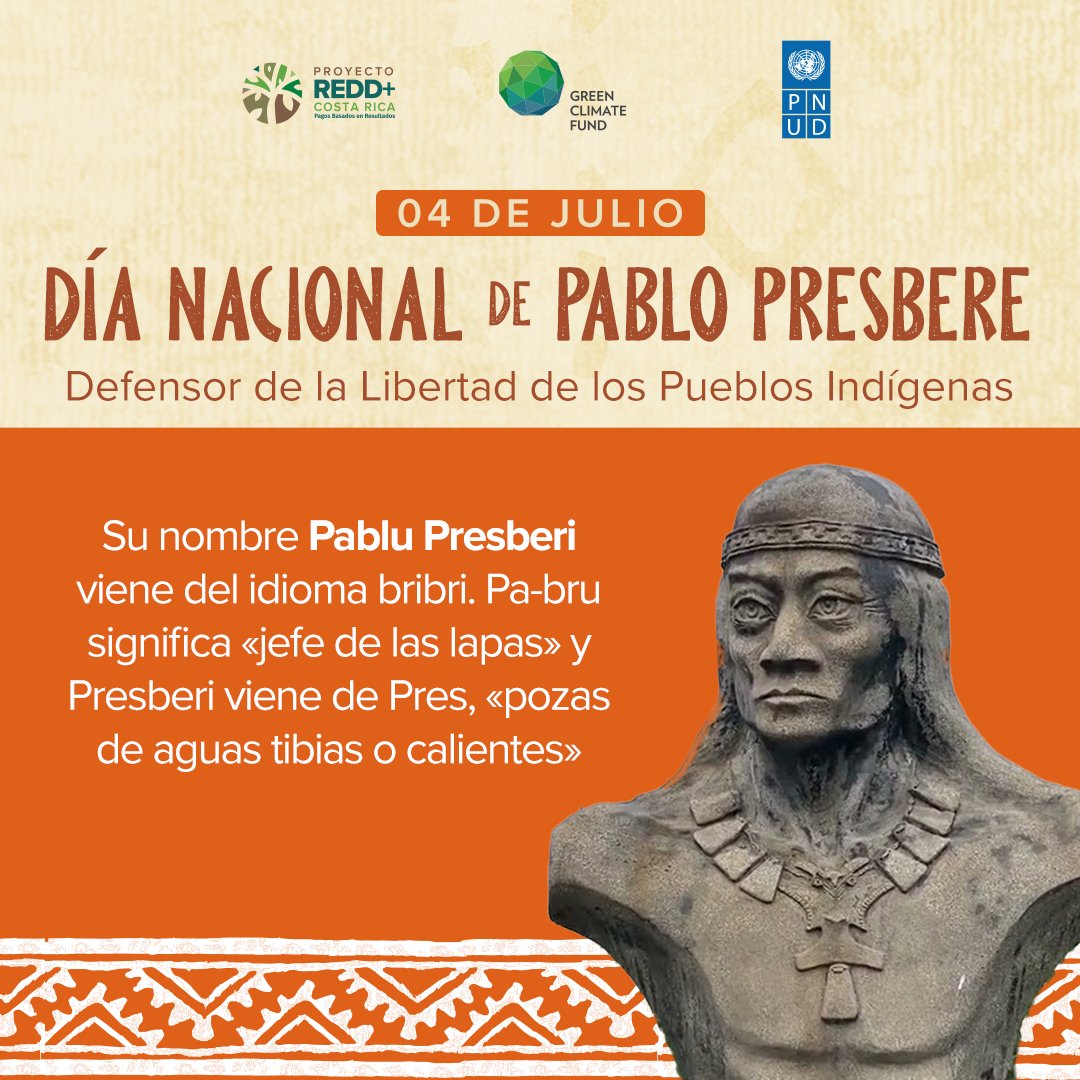 Pablo Presbere fue un líder indígena que estuvo al frente de la sublimación de Talamanca. Fue asesinado en 1710. 

➡️El 19 de marzo de 1997 la Asamblea Legislativa le declara: Defensor de la Libertad de los Pueblos Indígenas y en el mismo año se reconoce como Benemérito de la