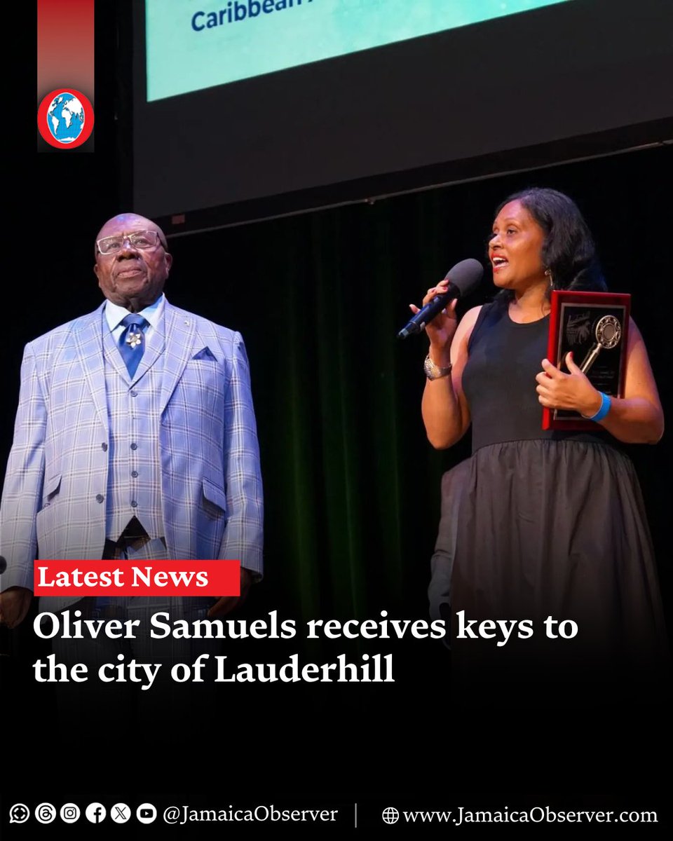 JamaicaObserver's tweet image. Veteran comedian and actor Oliver Samuels was recognised on June 28 for his contribution to Jamaican culture when he received the keys to the city of Lauderhill from Mayor Denise Grant.

This took place at the One Love Comedy Show at the Lauderhill Performing Arts Centre in…