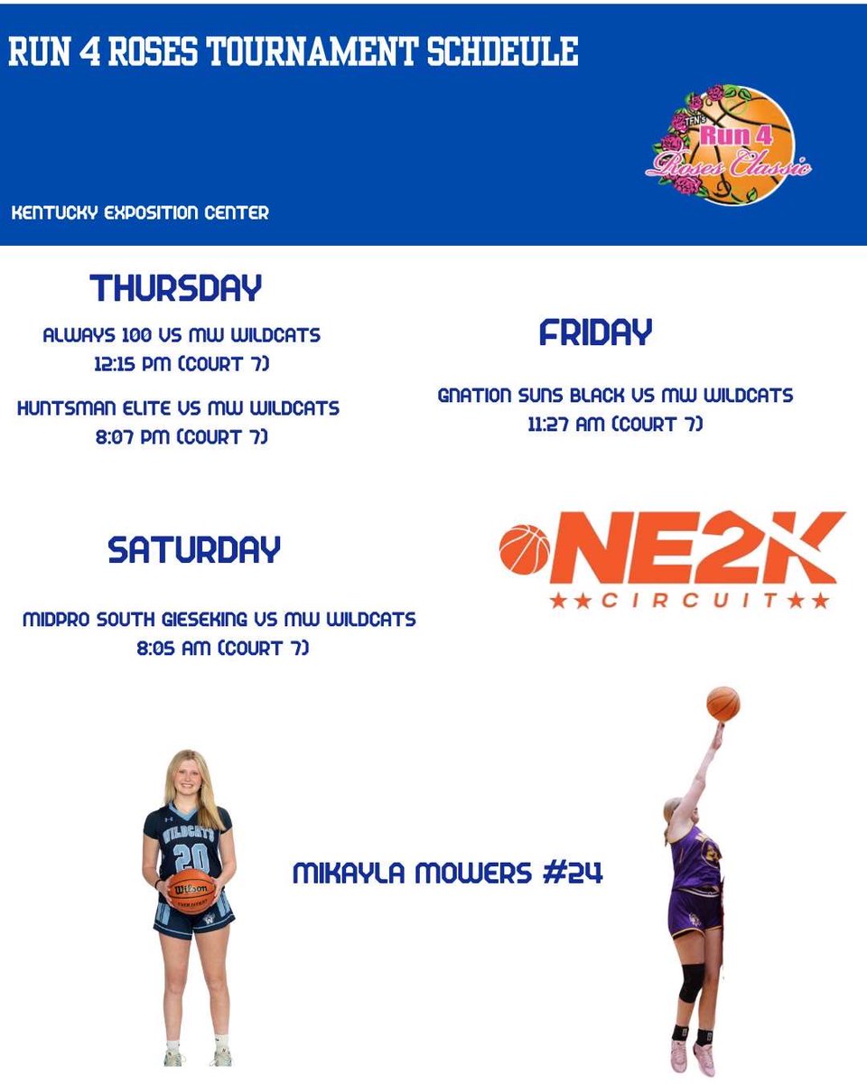 Mikayla Mowers (@mikaylamowers) on Twitter photo Come check out my team in Kentucky! I am super excited to be competing with girls that full of talent at Run 4 Roses! We are there July 10th, 11th, and 12th! <a href="/WoodsRecruiting/">Al Woods</a> <a href="/hchsgbb/">Hononegah Girls Basketball</a> <a href="/MidwestWildcats/">Midwest Wildcats Basketball</a> <a href="/IGBRcoverage/">Premier Recruiting Service in girlsbball</a> Come check out my team in Kentucky! I am super excited to be competing with girls that full of talent at Run 4 Roses! We are there July 10th, 11th, and 12th! <a href="/WoodsRecruiting/">Al Woods</a> <a href="/hchsgbb/">Hononegah Girls Basketball</a> <a href="/MidwestWildcats/">Midwest Wildcats Basketball</a> <a href="/IGBRcoverage/">Premier Recruiting Service in girlsbball</a>