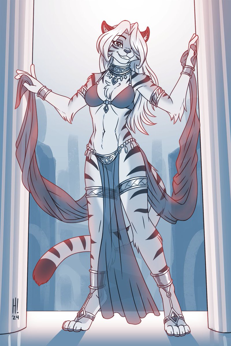 So I really like Iris from Twokinds, and she doesn't get a lot of fan art (I know she's kind of mean in the comic, but I swear I can fix her! 😭). I really wanted to draw her again and thought she'd look great in a harem type outfit, and this was the result.