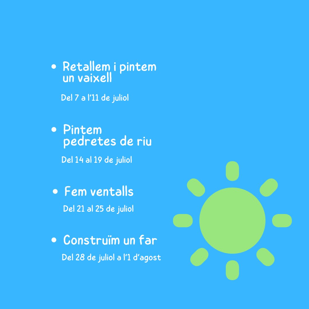 🎨🖍️ Aquest juliol TARDES CREATIVES a la biblioteca!  T’agrada retallar, pintar i fer manualitats xulíssimes?   Doncs apunta’t aquests tallers (no cal inscripció!)  👩‍👦‍👦 

Activitat adreçada a nens i nenes a partir de 5 anys   
#bibliotequesxbm  #tallersinfantils #bibliotequesxbm