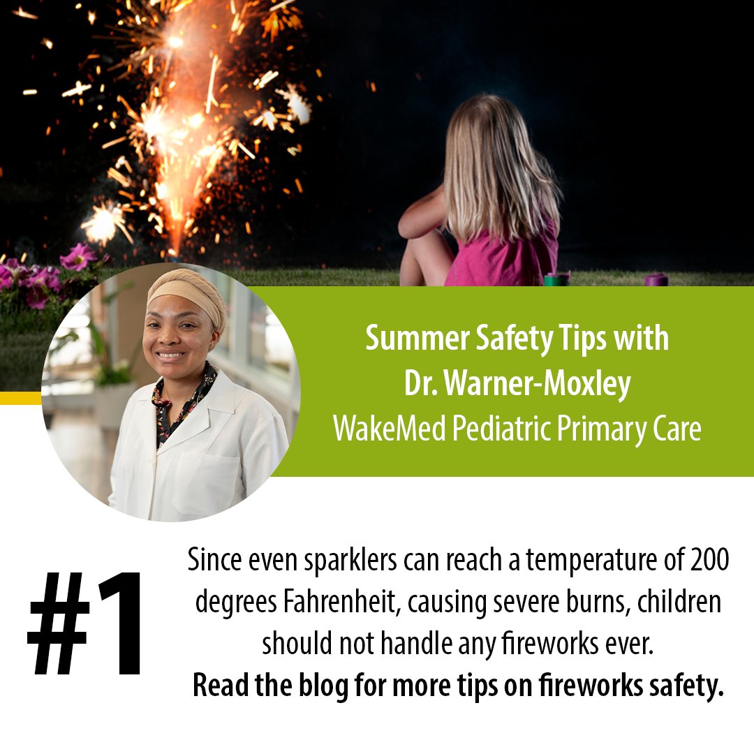 WakeMed (@wakemed) on Twitter photo WakeMed pediatrician Dr. Rukiayah Warner-Moxley reminds us that even sparklers can reach 200Β°F β hot enough to cause serious burns. Kids should never handle fireworks.
π«π₯
Read more 4th of July safety tips here π ow.ly/2ka450W6mM1 WakeMed pediatrician Dr. Rukiayah Warner-Moxley reminds us that even sparklers can reach 200Β°F β hot enough to cause serious burns. Kids should never handle fireworks.
π«π₯
Read more 4th of July safety tips here π ow.ly/2ka450W6mM1
