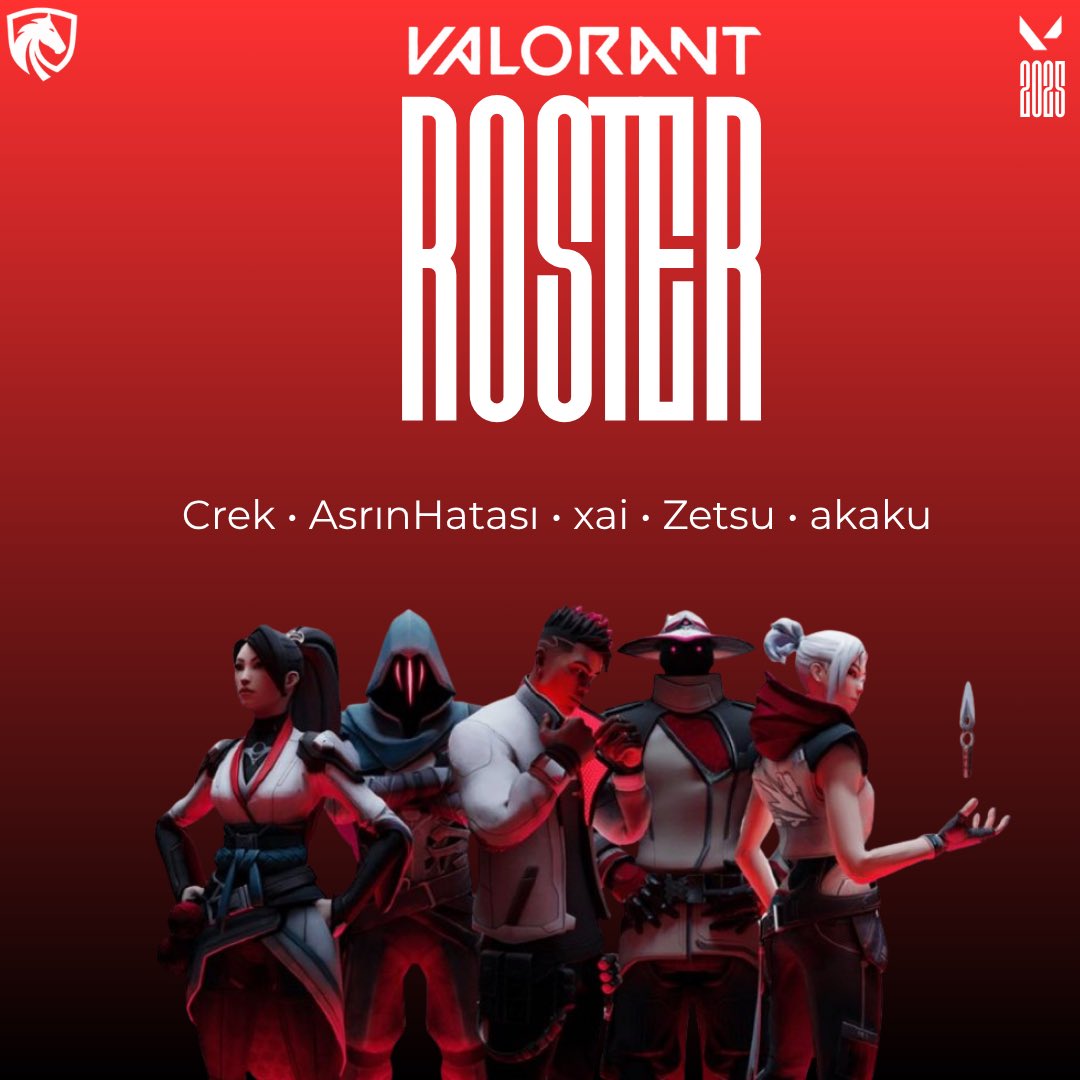 📢 Yeni VALORANT ekibimiz güncel kadrosu karşınızda 

🐎 Oyuncularımız: 

🔴 Doruk “Crek” 
🔴 Hasan “Xai“ 
🔴 Ahmet “Zetsu” 
🔴 Yiğit “Akaku”
🔴 Enes “Asrınhatası”

🐎 Koç Ekibimiz:

🧠 Alpin ”Alpine”
🧠 Can Berk Yenen “Amziemer”