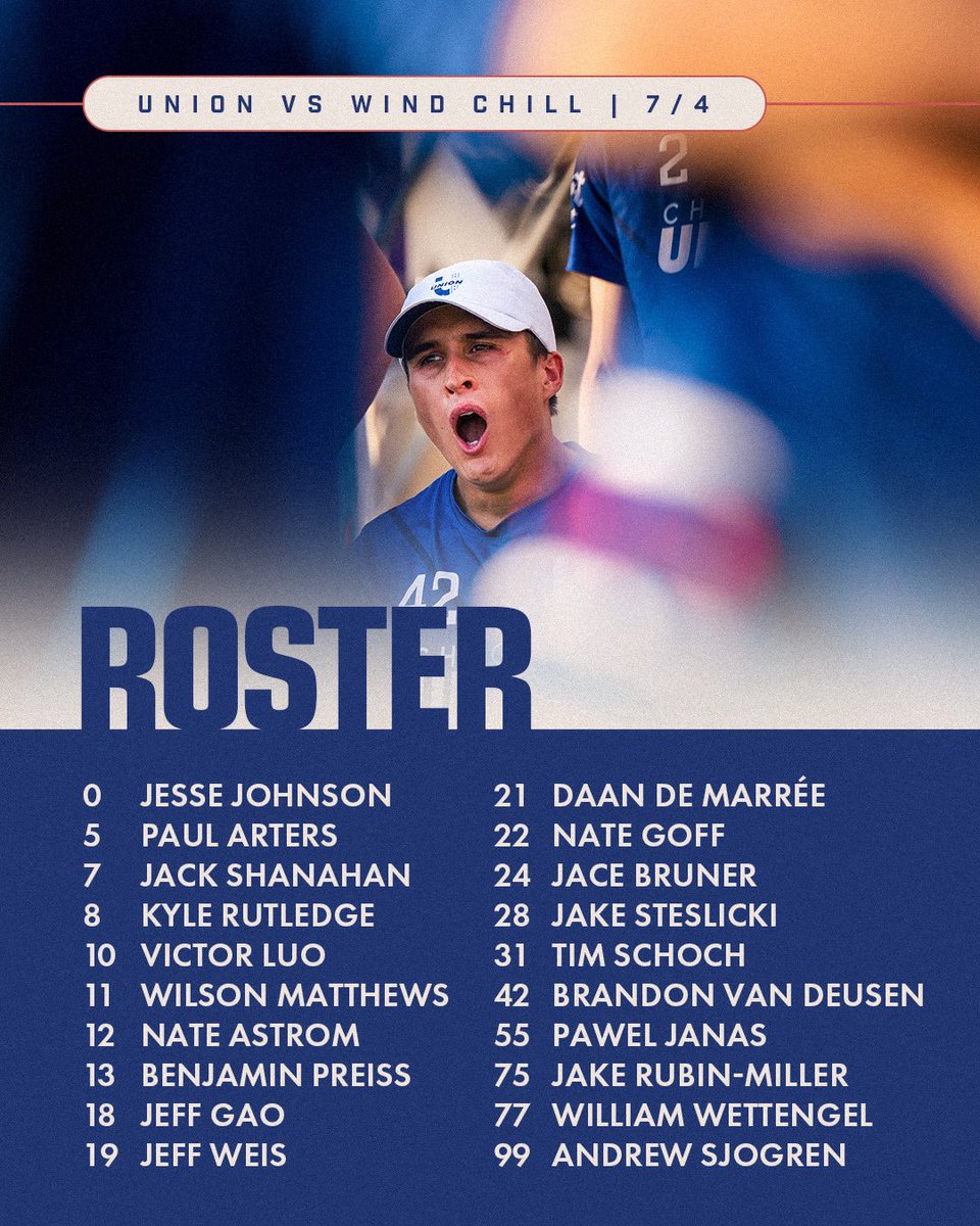 Tonight’s roster for our Fourth of July game!! Go Union‼️🌀🥏

#chicago #fourthofjuly #chicagounion #ufa #ultimatefrisbee #roster #gameday