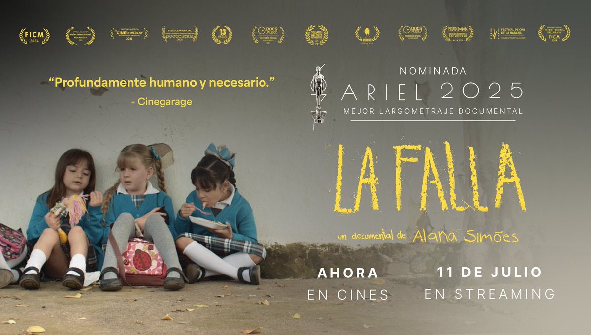 #LaFalla, nominada al premio Ariel como mejor largometraje documental, llega a plataformas digitales el 11 de julio. 

Una exploración de las violencias que se filtran en las aulas y marcan a la infancia.

📲 Prepárate para verla donde estés.