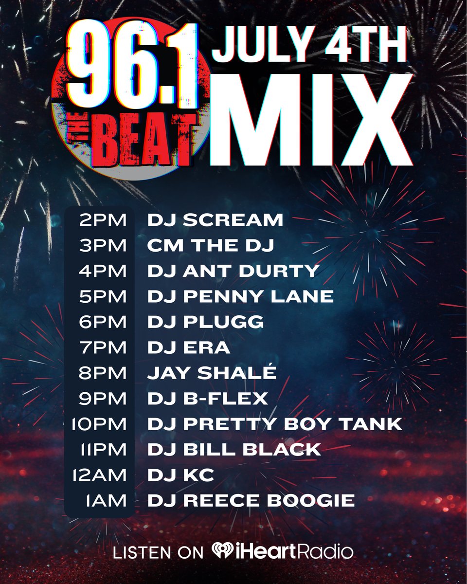Tune In NOW!!!! @thebeatatl !!!

I’m Setting Off The 4th Of July Mix!!!

And Don’t Worry! Keep It Locked To 96.1 We Got You Allllll Day 👇🏾👇🏾👇🏾👇🏾

Our 4th Of July DJ crew! 📡📻
2pm - 2am Rock with US!

Listen Anywhere On The #iheartradio APP!