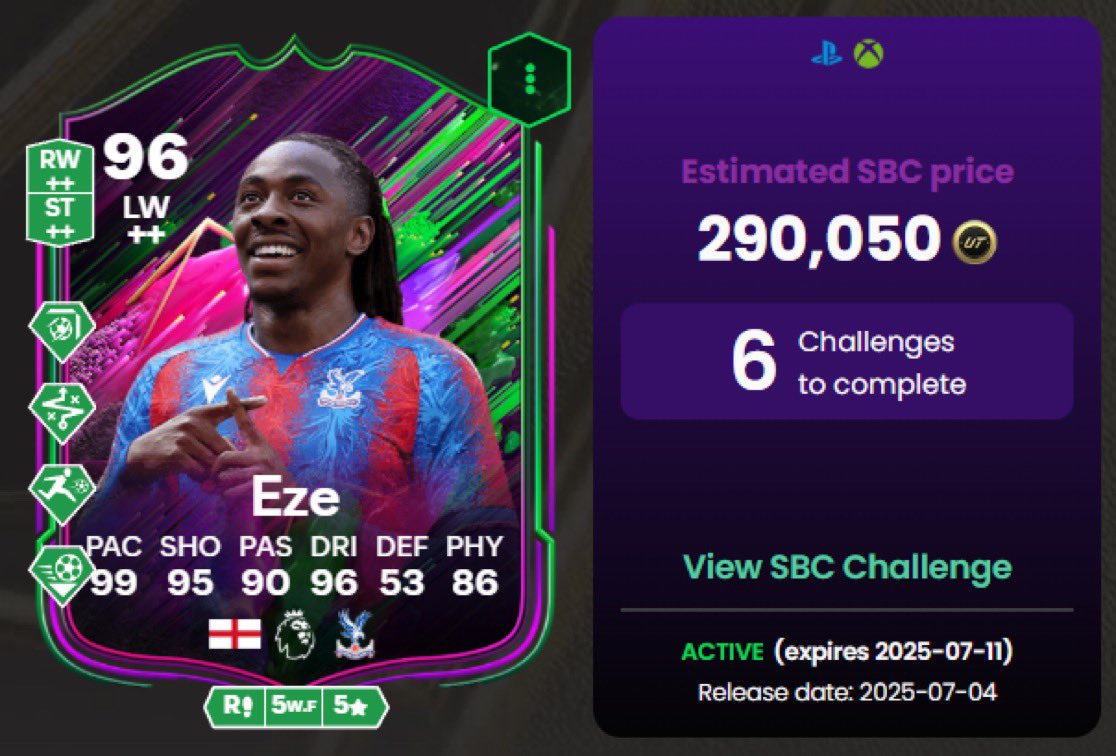 Eze’s last ever card for Crystal Palace