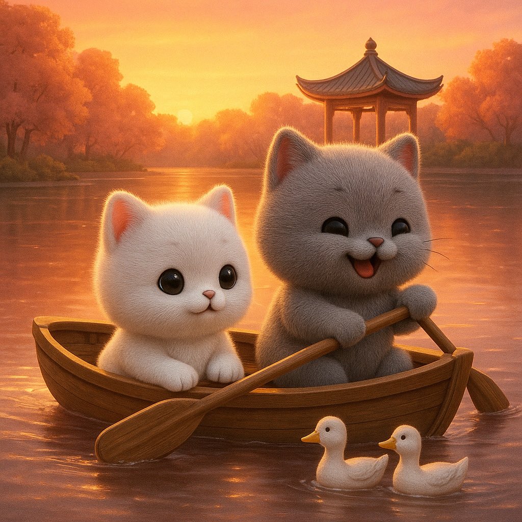 PikoPaya's tweet photo. Golden hour, golden hearts 🧡
Piko and Paya are gliding into the evening on a dreamy little boat ride 💫
Sail into our world of adorable cats and romantic adventures.
Stickers &amp; merch: https://t.co/36EBOwrjeD + https://t.co/FAKDRwg3ae

#Persiki #PikoandPaya #Cat https://t.co/DfszLEDygz