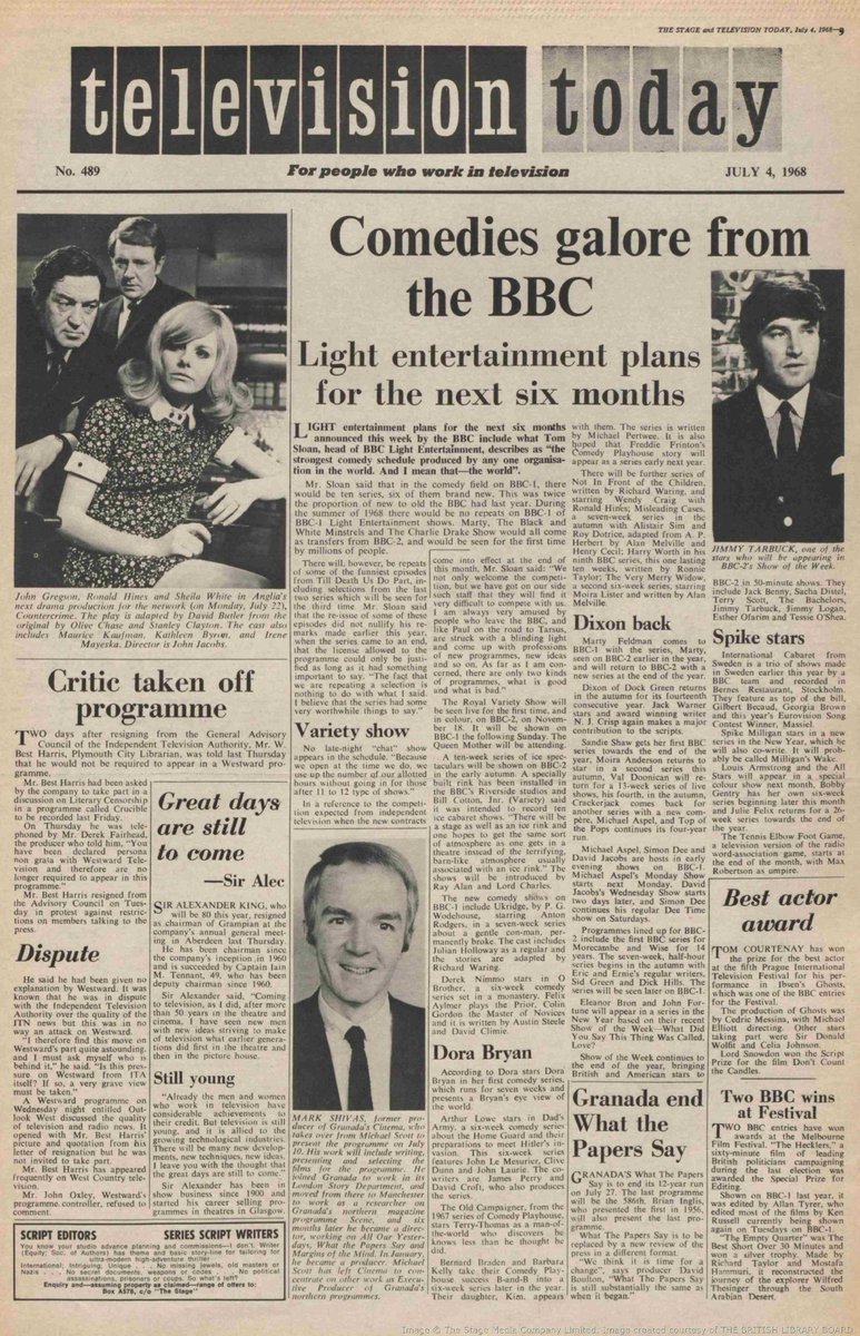 'Comedies galore from the BBC'. The Stage &amp; Television Today (4th July 1968).
