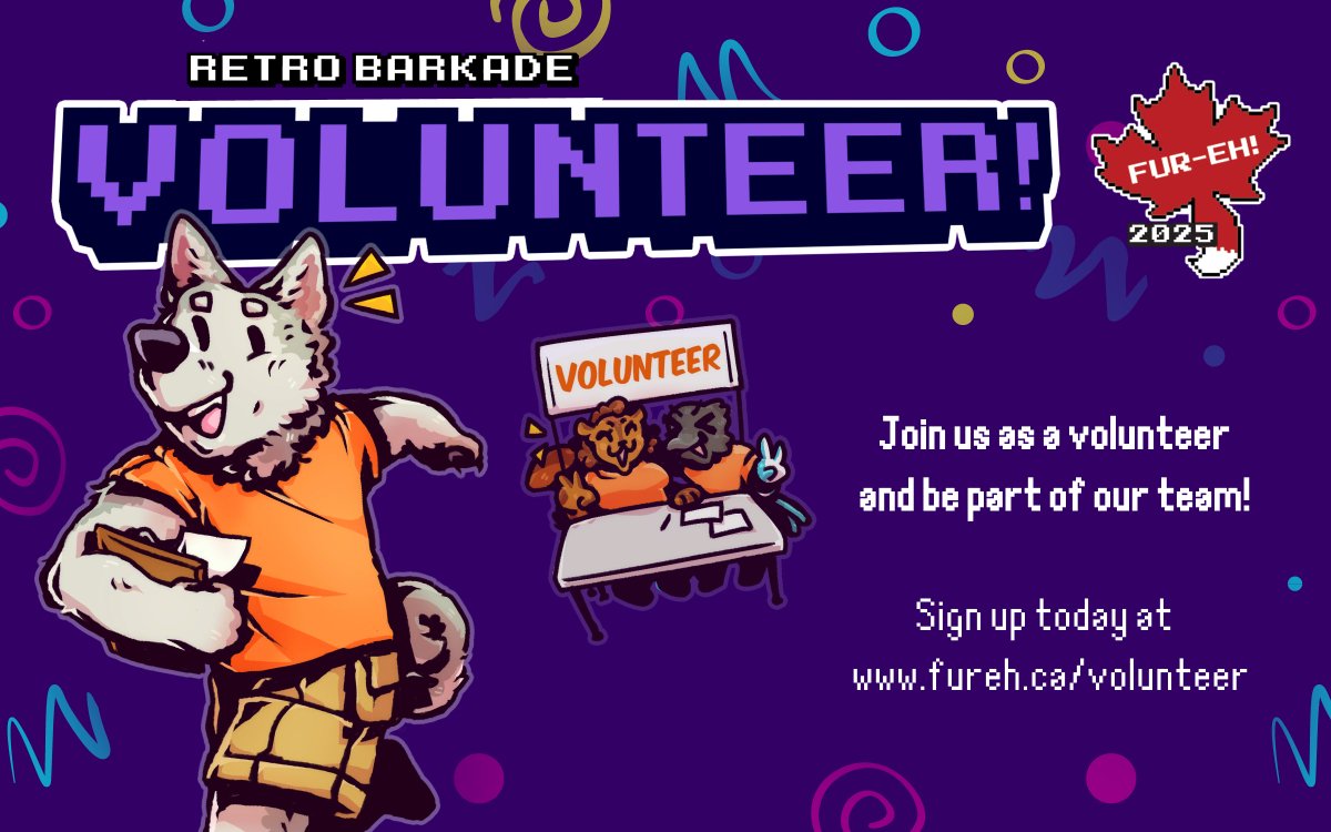 Retro Barkade is coming up on us fast, and we've got a lot of fun planned for everyone this year. Would you like to help us make this the best Fur-Eh yet? Volunteer applications are still open, and even an hour or two makes a huge difference. #FEH2025 fureh.ca/volunteer/