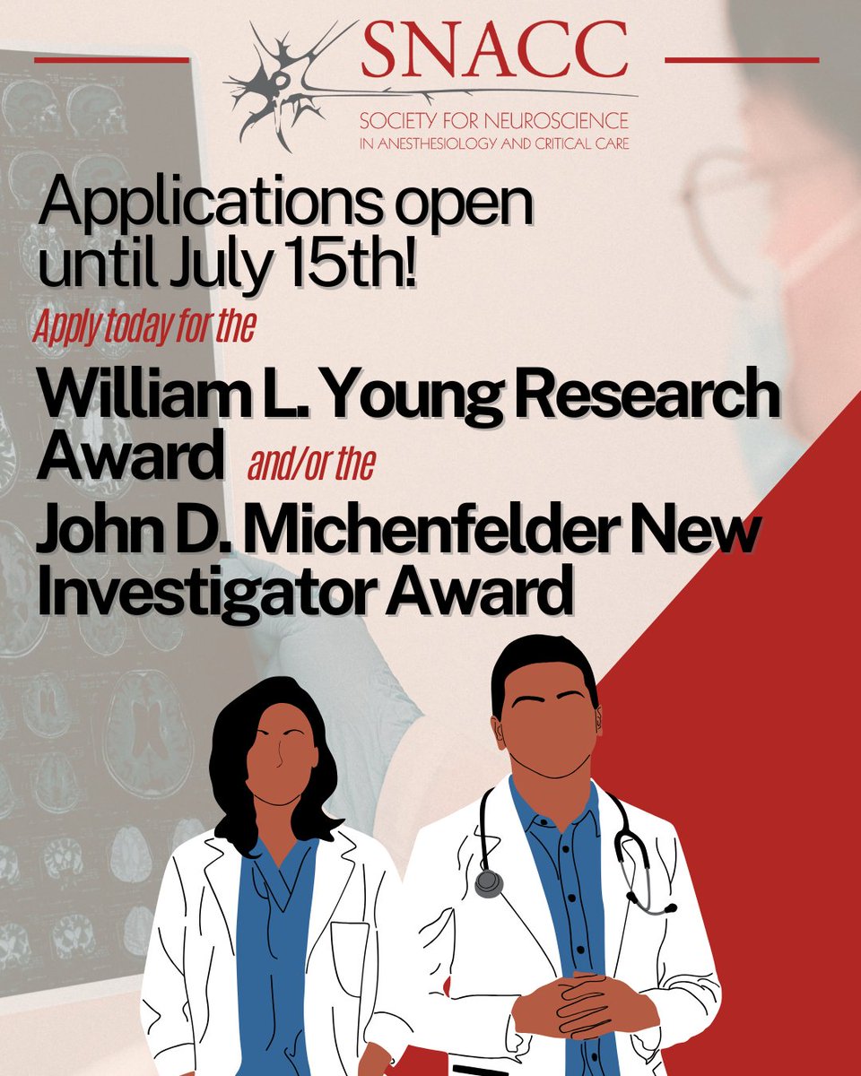 SNACCNeuro's tweet image. We have two research award applications open until July 15th! Get your applications for the John D. Michenfelder Award and the William L. Young Award in today! snacc.org/membership/a-c…