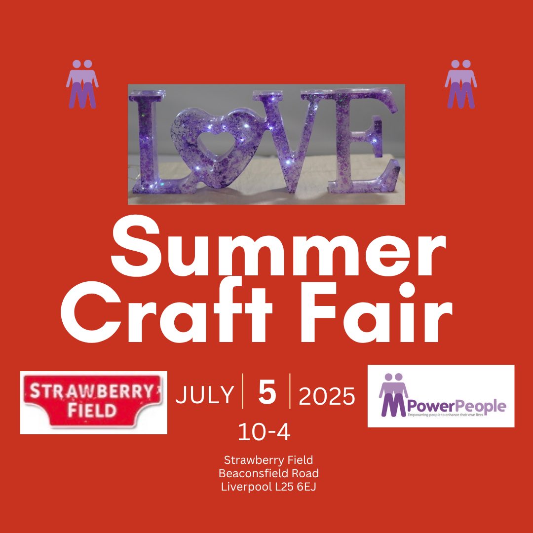 MPowerPeople's tweet photo. 🎨 Come visit Mpower People CIC at the Strawberry Field Fete Sat 5 July!

Our Mental Health Peer Support group is selling handmade crafts – all profits fund art supplies &amp; peer support 💜

📍 Strawberry Field, 10am–4pm
🎶 Free entry, live music, local makers!
#LiverpoolEvents https://t.co/bbJX7O1BAl