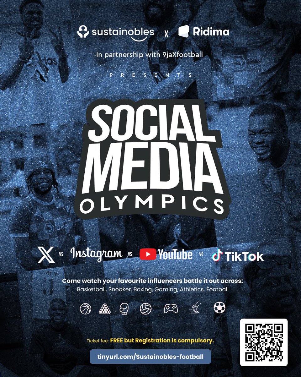 Social Media Olympics will be happening 27th of July at Unilag.

TikTok vs X vs IG vs YouTube

Players list goes up by Monday..
Vendors, Dm.
Volunteers, Dm.
Media Partners, DM.

Reserve a spot right now to attend as it’s limited.