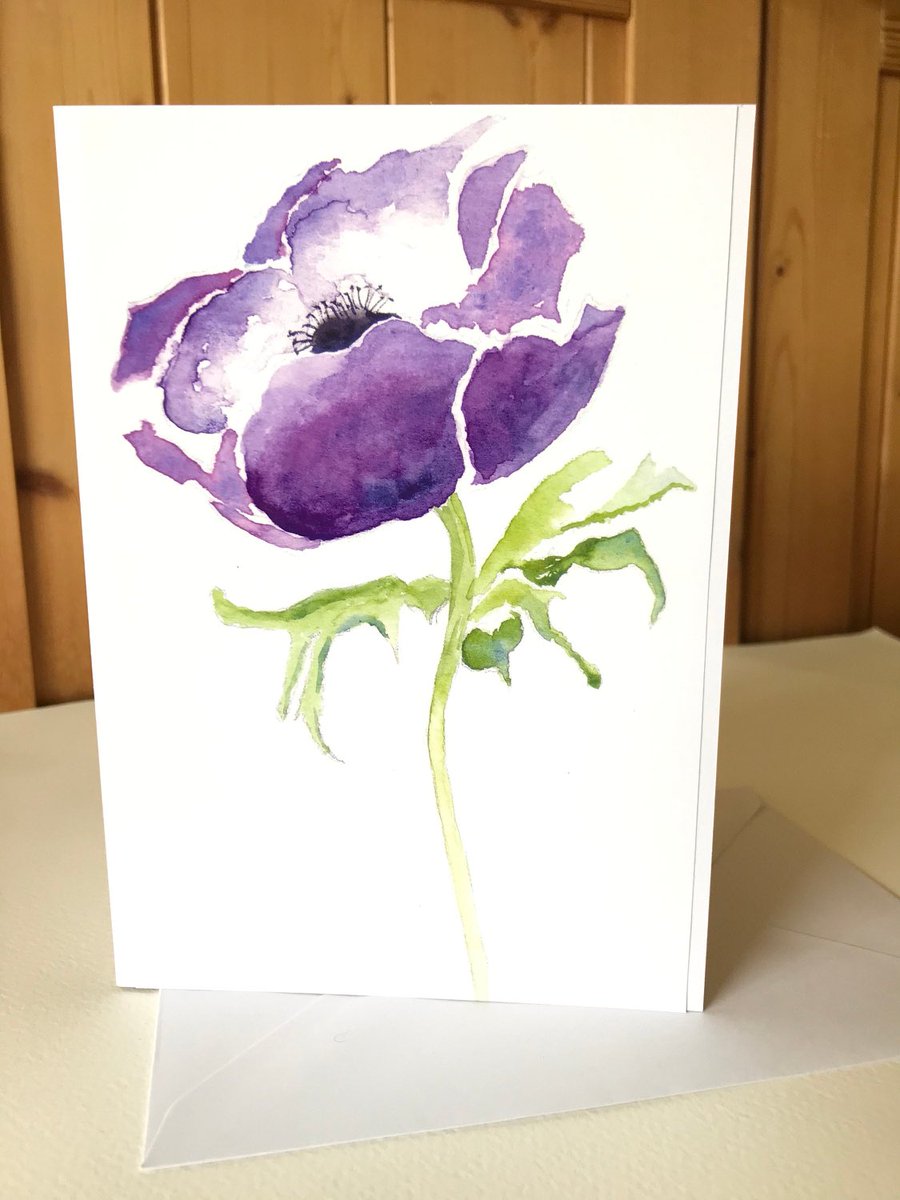 Love Purple? love Anemones? Voila! A lovely large quality handmade watercolour card size 7 x 5 great for a special birthday #womaninbizhour #MHHSBD #SMILEtt23 #craftbizparty #etsyuk cardsbymormorjan.etsy.com/listing/102704… ⁦<a href="/Etsy/">Etsy</a>⁩ #worldwideshipping #FREEUKDELIVERY