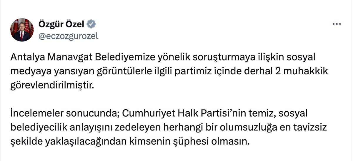 Özgür Özel CHP'ye yönelik rüşvet operasyonuna destek vermiş ve rüşvet alan bir CHP'li hakkında parti içinde soruşturma başlatmış.  

Özgür Bey, İmamoğlu ile aynı suçtan tutuklanan bu CHP'li yol arkadaşınızı niçin gözden çıkardınız? Adamın tek suçu kameraları bantlamamış olması