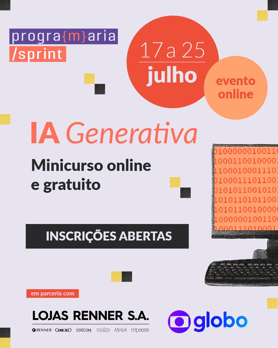 programaria's tweet image. 🚨 O Brasil é um dos países que mais usam IA Generativa. Mas como aplicar essa tecnologia de forma estratégica no seu dia a dia?

Vem para a Sprint: IA Generativa, um minicurso gratuito de 9 dias para transformar curiosidade em prática.

Inscreva-se: bit.ly/ia-gen