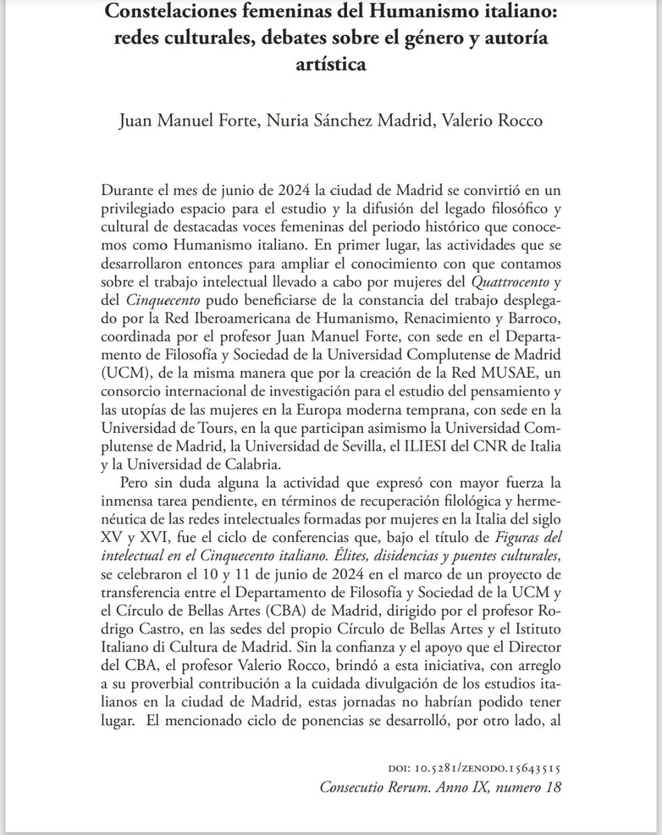 Valerio Rocco Lozano (@roccolozano) on Twitter photo Ha salido el número monográfico de la revista "Consecutio Rerum" que he coordinado con Nuria Sánchez Madrid y J. M. Forte, titulado "Constelaciones femeninas del Humanismo italiano". Es fruto de las jornadas que celebramos en el <a href="/cbamadrid/">Círculo de Bellas Artes - Casa Europa</a> y el <a href="/iicmadrid/">IIC Madrid</a>
consecutio.org Ha salido el número monográfico de la revista "Consecutio Rerum" que he coordinado con Nuria Sánchez Madrid y J. M. Forte, titulado "Constelaciones femeninas del Humanismo italiano". Es fruto de las jornadas que celebramos en el <a href="/cbamadrid/">Círculo de Bellas Artes - Casa Europa</a> y el <a href="/iicmadrid/">IIC Madrid</a>
consecutio.org