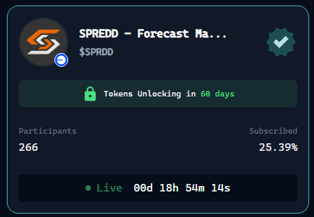 Come and jion 18 hours more..
      #SPREDD Markets is a skill-based predictions platform powered by Autonomous Creator &amp; Forecasting Agents—AI that creates and settles YES/NO markets without bias.
      #virtuals_io  $vader