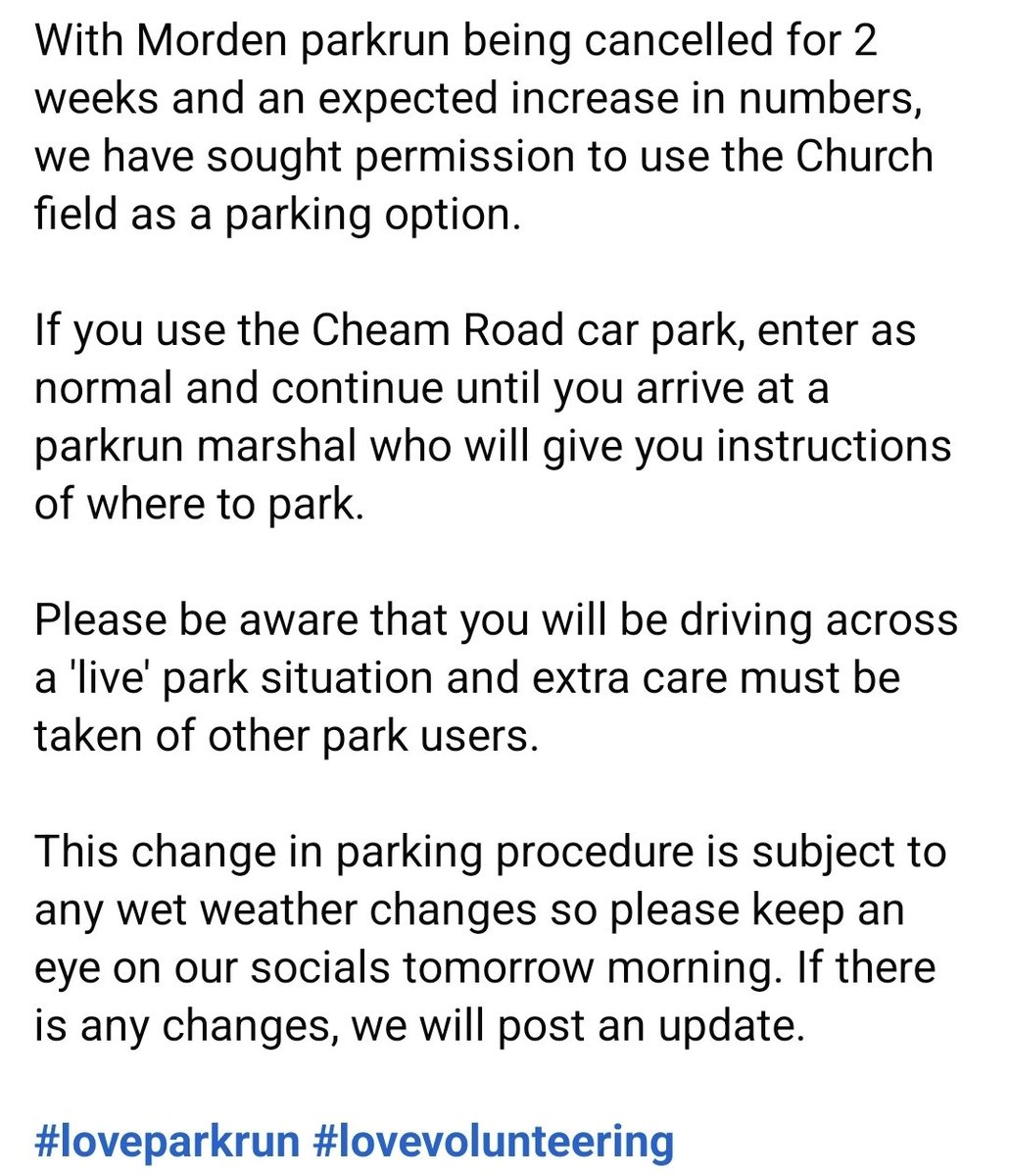 Parking update #nonsuchparkrun