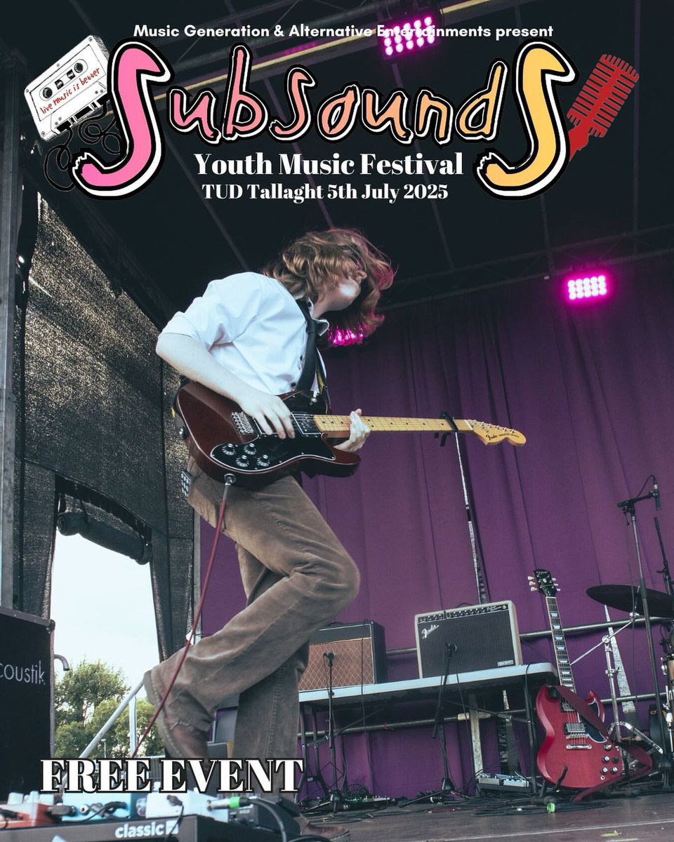 SDCCArts's tweet image. SubSounds Youth Music Festival is nearly here, with 150 young artists, 

2 outdoor stages
 A full day of unreal live music. 

🎪Saturday 5th July 2025 , 2-7pm
📍TU Dublin #Tallaght

🎤Rock, indie, acoustic, DJ sets, Open Mic &amp;amp; more

🎟️ It’s FREE!  eventbrite.ie/e/subsounds-yo…