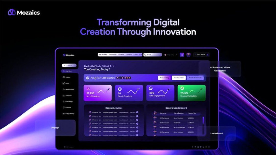 1Bluamber's tweet photo. This looks real interesting
July 8th 6pm ERC20
Unleash your creativity with @Mozaics_io! Turn a single prompt into stunning websites, animations, & videos in seconds. Join the Creator-Trader Economy, rank on our Leaderboard, and earn rewards! #Web3 #ContentCreation #Mozaics" https://t.co/UFlgSeyLzK