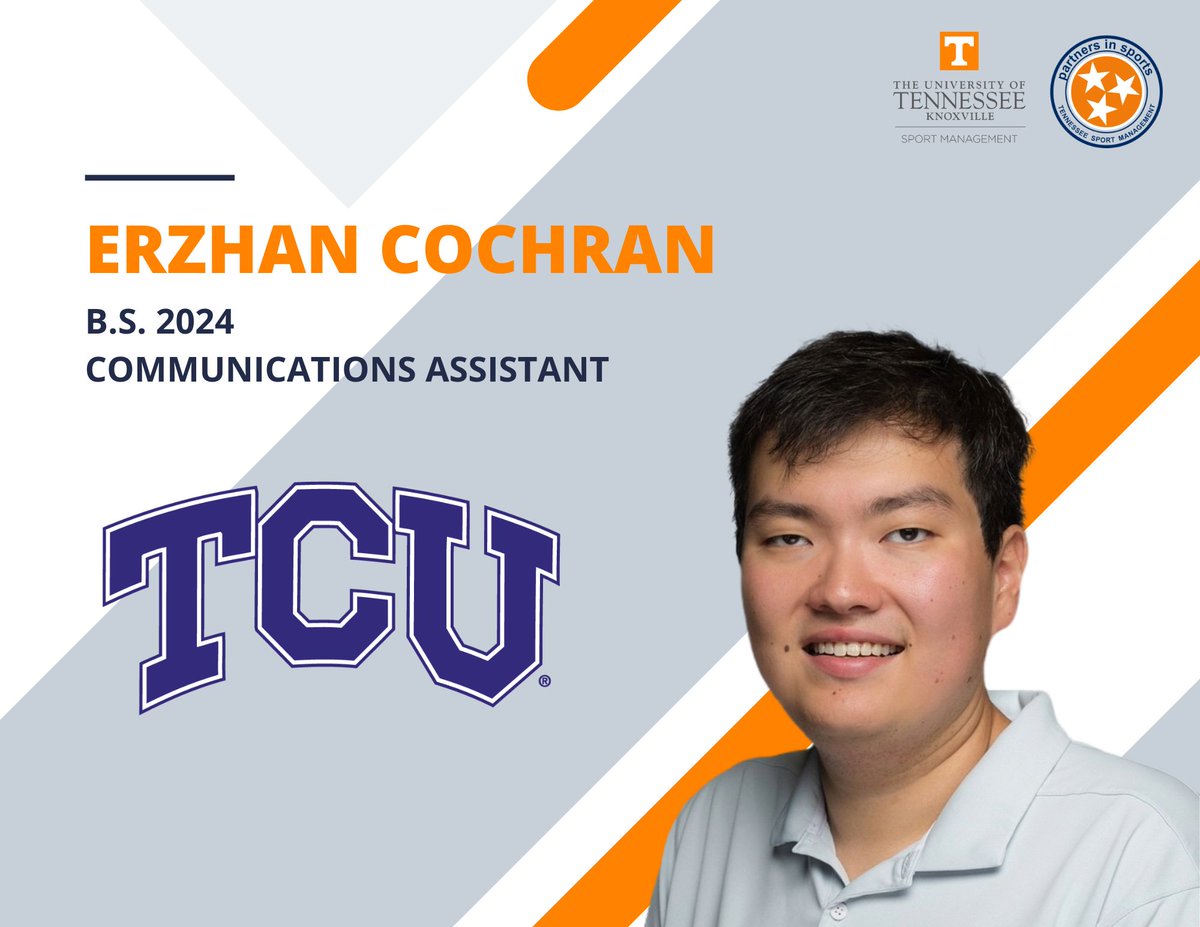 Tennessee Sport Management (@partners_ut) on Twitter photo Congrats to <a href="/erzhancochran/">Erzhan Cochran</a> has accepted a position as a Communications Assistant with <a href="/TCU_Athletics/">TCU Athletics</a> Congrats to <a href="/erzhancochran/">Erzhan Cochran</a> has accepted a position as a Communications Assistant with <a href="/TCU_Athletics/">TCU Athletics</a>