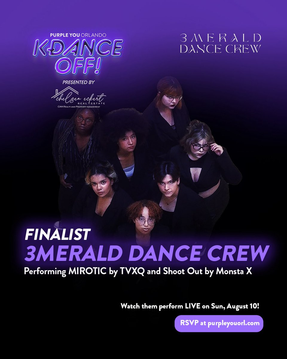 purpleyou_orl's tweet image. 🕺🏼 K-DANCE OFF FINALIST SPOTLIGHT: @3meralddancecrew 

3merald Dance Crew is a K-Pop cover group based in Tampa. Together, they are a talented group from a wide range of diverse backgrounds and styles, creating unique and vibrant performances.

Tix at purpleyouorl.com!