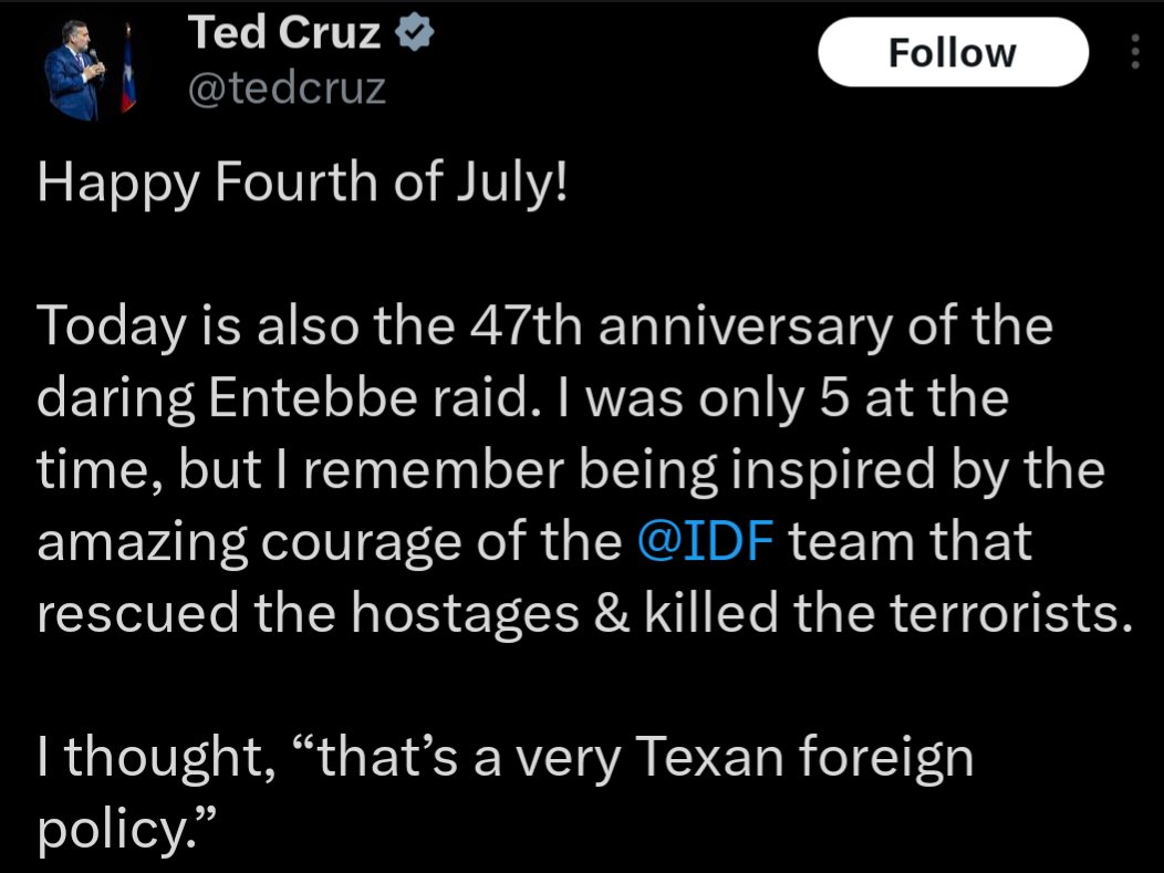 Remember when Ted Cruz thought to himself, "On an American holiday it's important for me to commemorate the military exploits of a foreign country"?