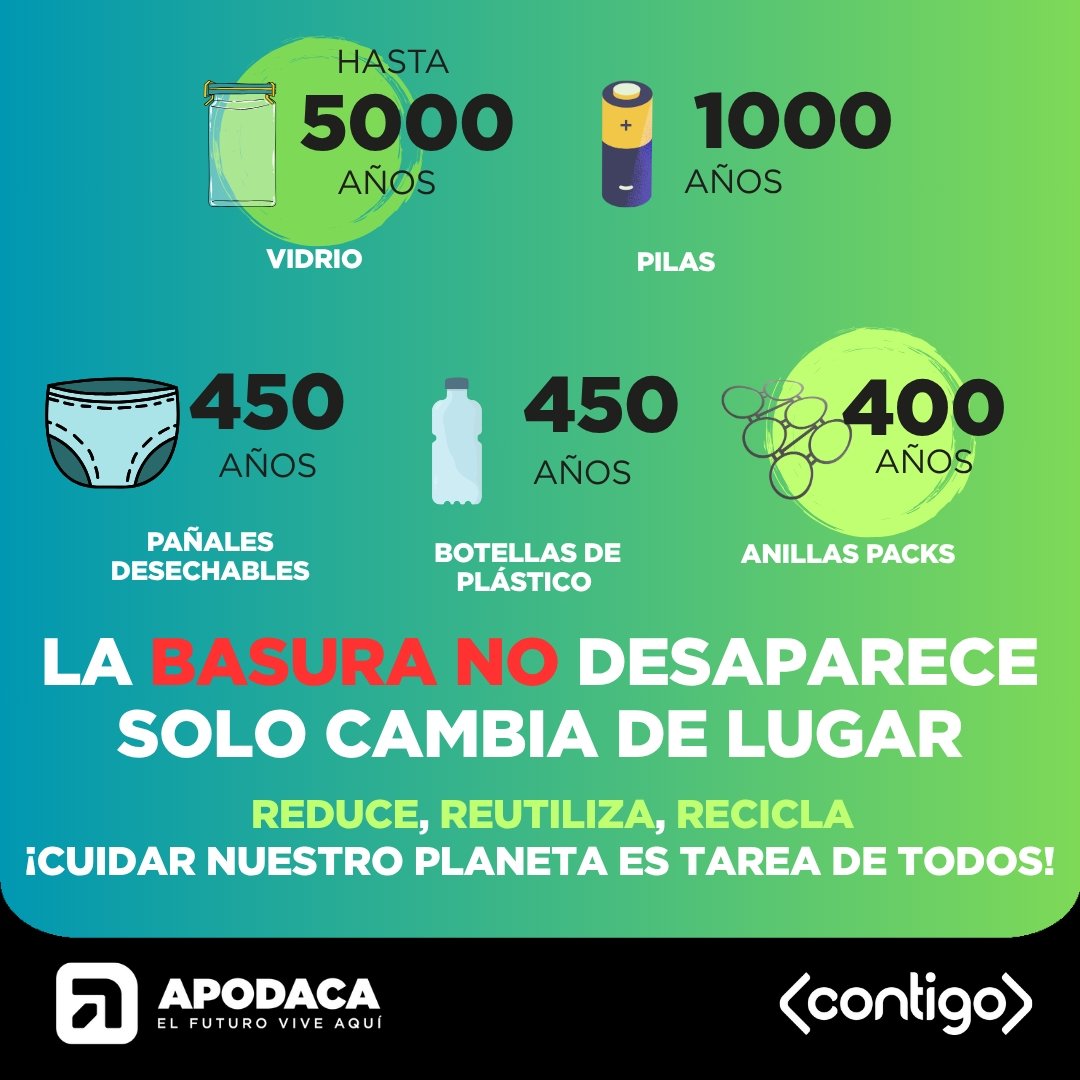 ApodacaOficial's tweet photo. 🟢🔵Súmate al cambio, pequeñas acciones hacen la diferencia. REDUCE, REUTILIZA Y RECICLA♻️👏🏼
🌳Por un Apodaca más verde ✅
#Apodaca #ElFuturoViveAquí #Ecología #CuidaElPlaneta #LaBasuraEnSuLugar https://t.co/DiBBxGMgTi
