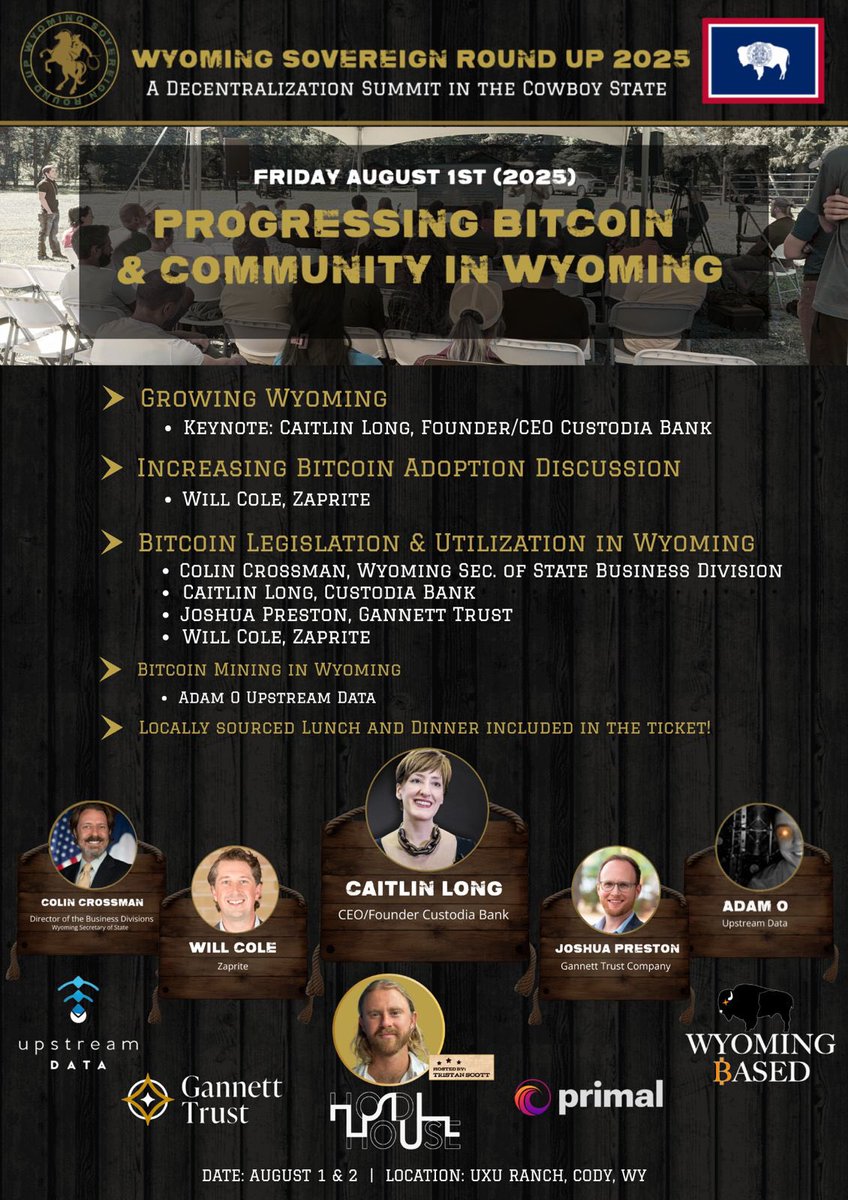 bitcoinand_beef's tweet image. Wyoming Sovereign Round Up
➡️ One month away - Aug 1-2nd
Day 1 - Progressing Bitcoin+Community in Wyoming
Day 2 - Sovereign Living
Location: UXU Ranch outside of Yellowstone NP - Cody, WY 🦬
Join a growing community who is focused on sovereign living 🤠
➡️…