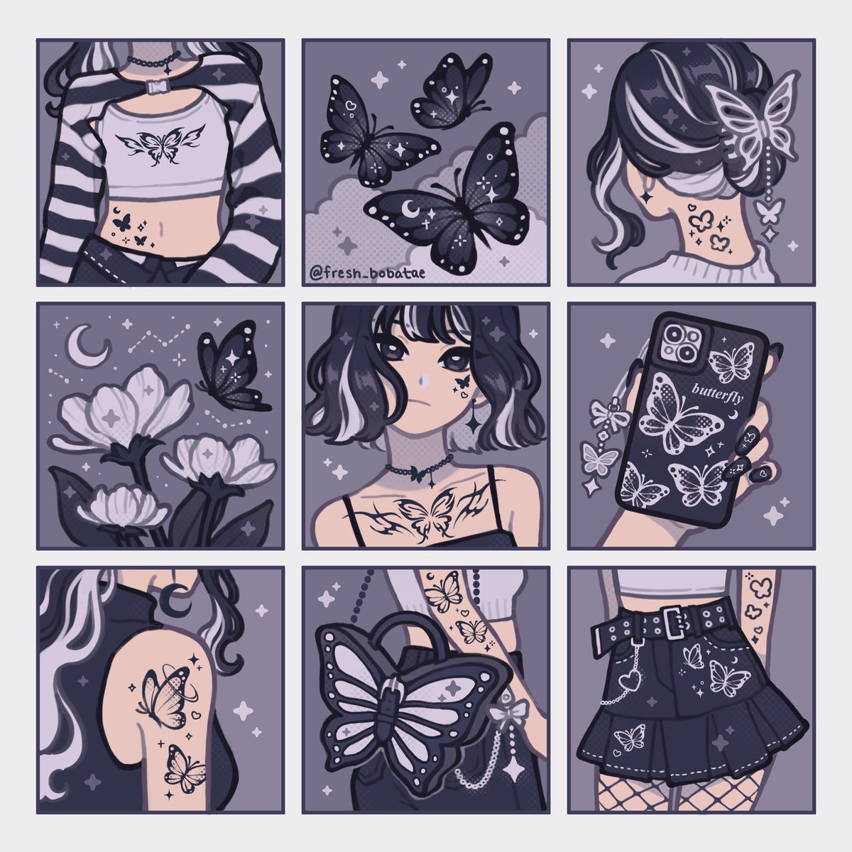 fresh_bobatae's tweet image. Butterfly moodboard: dark vs light mode 🖤 which vibe are you feeling? 🤩