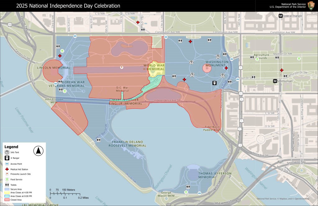 The access points are open and people are picking their spots on the Washington Monument grounds and around the Lincoln Memorial. Plan your arrival at nps.gov/foju
🇺🇸 🇺🇸 🇺🇸
Don't forget to bring water &amp; snacks. Happy Independence Day! #WashingtonDC #July4th