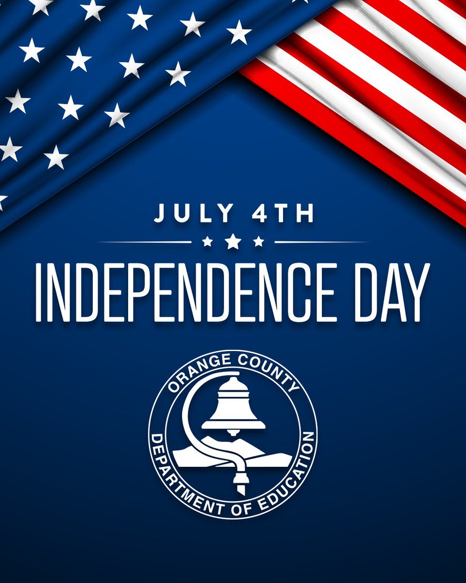 OCDE (@ocdeptofed) on Twitter photo The Orange County Department of Education will be closed Friday, July 4, in observance of the Fourth of July.
This federal holiday commemorates the adoption of the Declaration of Independence in 1776. Have a safe and meaningful celebration. The Orange County Department of Education will be closed Friday, July 4, in observance of the Fourth of July.
This federal holiday commemorates the adoption of the Declaration of Independence in 1776. Have a safe and meaningful celebration.