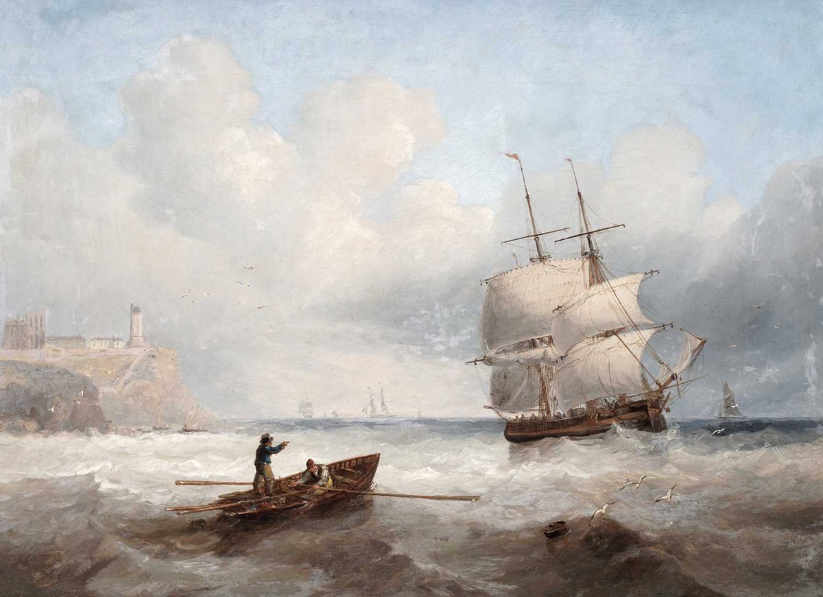 robertneuk's tweet image. Coming to auction, an oil on canvas by John Wilson Carmichael (1799-1868), Rowing Out to the Ship off the Coast of Tynemouth. Signed and dated 1841. 42 x 57cms.
Image courtesy of Anderson and Garland