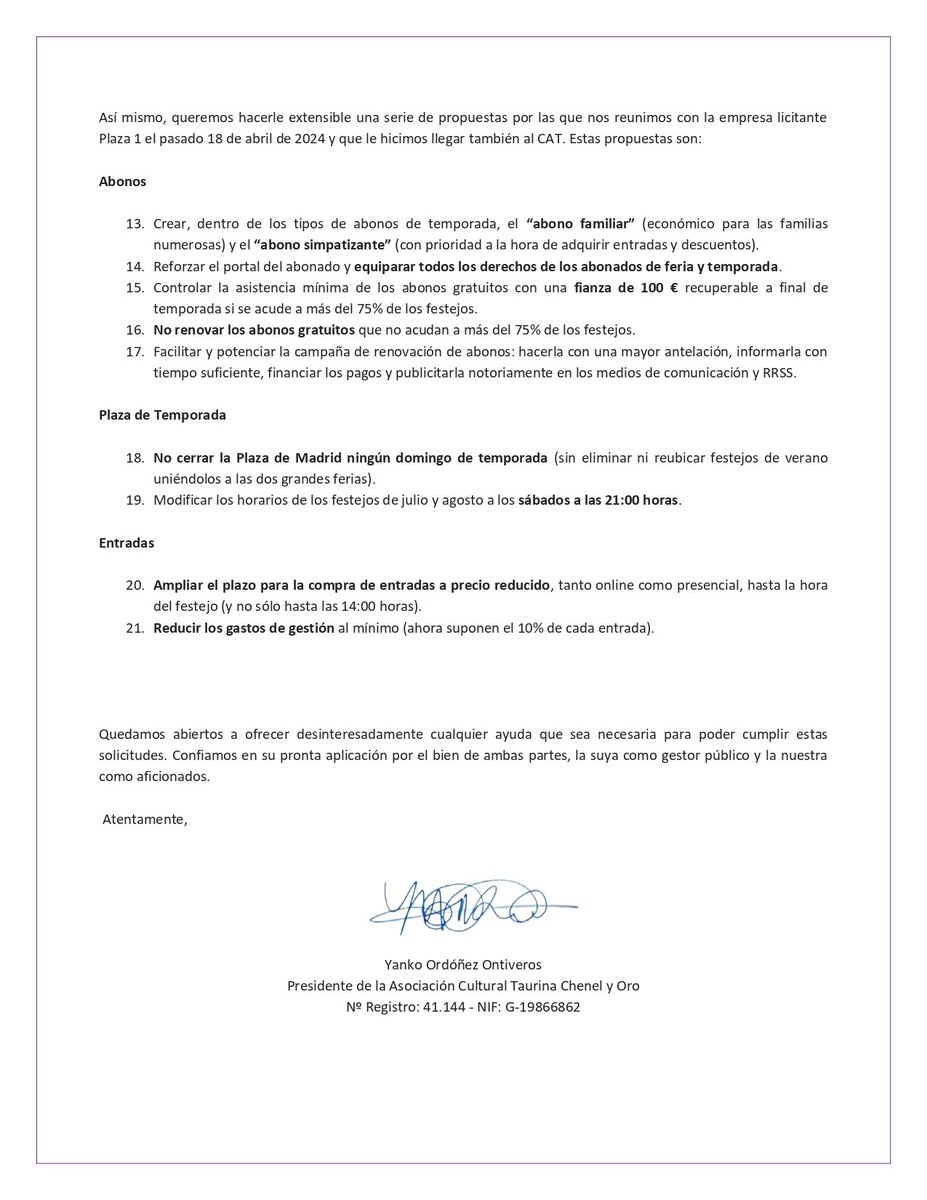La semana pasada tuvimos una reunión con el CAT en la q se analizó la situación actual de la Plaza de Madrid y el desempeño de Plaza 1.

Se presentaron las siguientes propuestas q atentamente recibió Miguel Martín.

Esperemos mejoren drásticamente la situación de la Plaza.