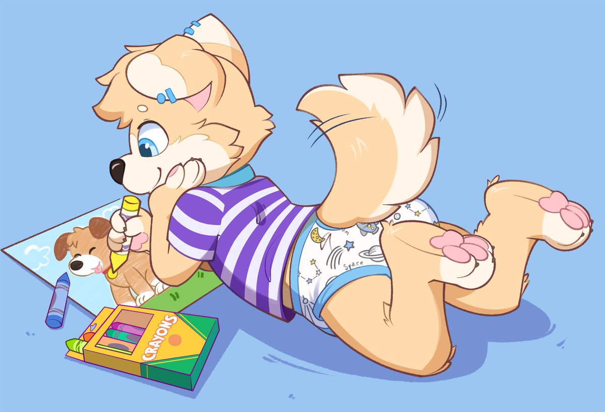 🐶making a picture for my friend cooper with crayons and i promise i didn't eat any of them yet🐶

- Adorable art by Pastelberry on Furaffinity  ^^

 #kidfur