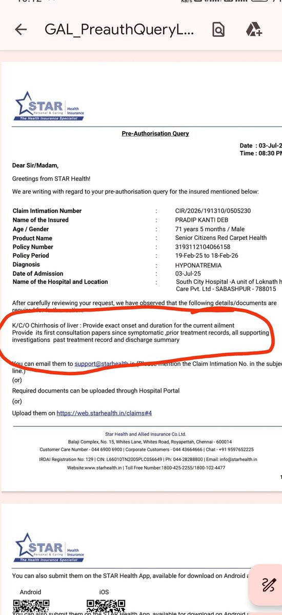 mangomanviews's tweet image. #healthinsurancescam #starheathscam replies from @StarHealthIns after claim intimation. One of them asked for CLD related docs . We submitted all of the docs we had.  From which it can be seen that we dint had prior knowledge of CLD. Even local doctor was not sure. (Part 1)